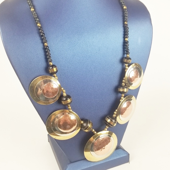 Dramatic Brass & Copper Disk Necklace - Picture 3 of 6